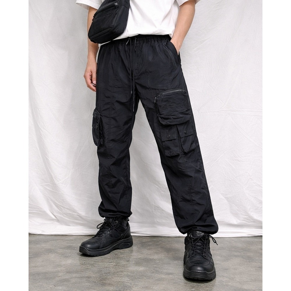 EPTM Men's Black Nylon Cargo Pants XL 36 Techwear Utility Jogger Streetwear